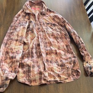 Women's Button Down Shirt in Pink and Brown